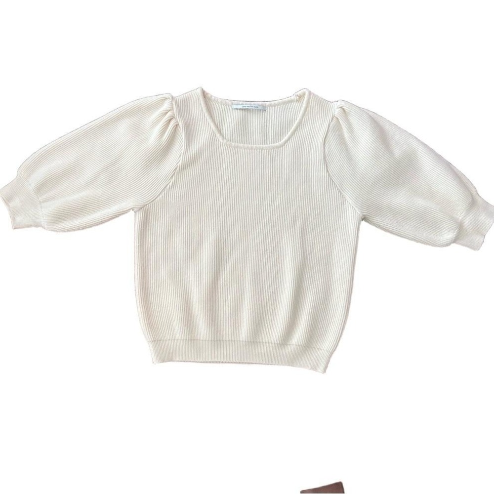 LOVE YOU SO MUCH Sweater Womens Cream Korean Preppy Puff Sleeve Y2K‎ Feminine